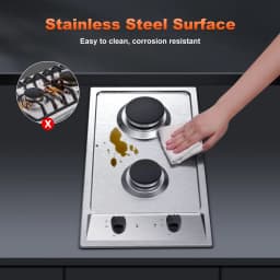 12 Inch 2-Burner Dual Fuel NG/LPG Gas Stove | Built-in for RV, Camping & Kitchen | Thermocouple Protection | Stainless Steel