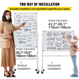 SucceBuy Mobile Magnetic Whiteboard 36 x 24 Inch Double Sided 360 Degree Reversible Rolling Dry Erase Board Height Adjustable
