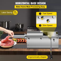 SucceBuy 3L Horizontal Sausage Stuffer Manual Sausage Maker Stainless Steel With 5 Filling Nozzles For Home & Commercial Use