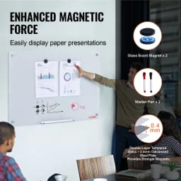 SucceBuy Magnetic Glass Whiteboard 36"x24"/48"x32"/72"x36" Dry Erase Board Wall-Mount Large Frameless Glassboard for School Office