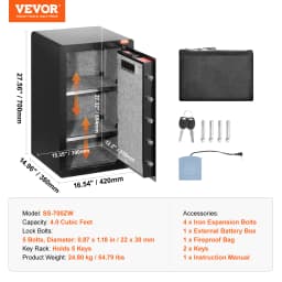 SucceBuy Single Door 4.0 cu.ft Safe Box w/ Key Lock Password & Fingerprint Safe Lock Box with Fireproof Bag Key Rack & LED Light