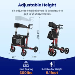 Foldable Rollator Walker With Seat, Walker For Seniors With Durable Aluminum, 8" Big Wheels For All Terrain