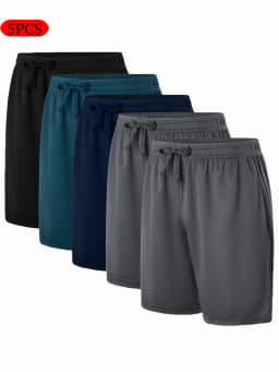 5-Piece Men's Casual Shorts with Drawstring Waistband, Breathable Fabric, Available in Multiple Colors - Ideal Choice for Summer