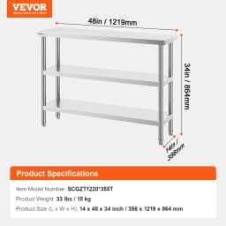 SucceBuy Stainless Steel Food Prep Table Commercial Kitchen Worktable W/Adjustable Undershelf Heavy Duty Prep Table Metal Table