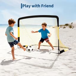 Heavy Duty Portable Soccer Goal for Backyard Beach, Metal Frame Mesh Collapsible Soccer Rebounder Net Football Trainer w/ Bag