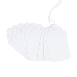 100 Marking Tags - White Price Tags with String Display Labels for Jewelry 2.75 x 1.57 Inches Lightweight Plastic Clear Visibil