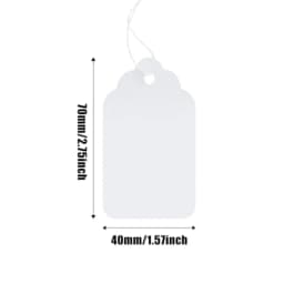 100 Marking Tags - White Price Tags with String Display Labels for Jewelry 2.75 x 1.57 Inches Lightweight Plastic Clear Visibil