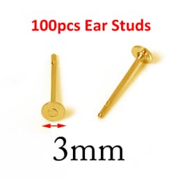 100pcs Gold Color 316L Stainless Steel Earring Studs DIY Ear Blank Post Pins 3-12mm Flat Round Tray Base Ear Jewelry Making DIY