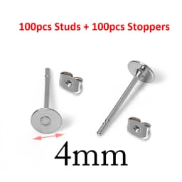 100pcs Gold Color 316L Stainless Steel Earring Studs DIY Ear Blank Post Pins 3-12mm Flat Round Tray Base Ear Jewelry Making DIY