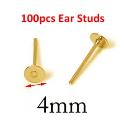 100pcs Gold Color 316L Stainless Steel Earring Studs DIY Ear Blank Post Pins 3-12mm Flat Round Tray Base Ear Jewelry Making DIY