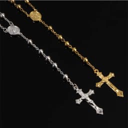 6MM imitation gold iron bead rosary necklace, high quality rosary necklace, beautiful cross pendant rose necklace,