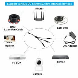 5.5mm 2.1mm 1 To 2/3/4/5/6/8 Way DC Power Splitter Cable 5V 12V Power Adapter Connector Cord For LED Strip Lights CCTV Camera