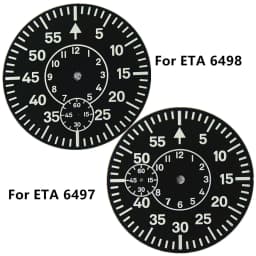 High End Black 38.9mm Watch Dial For ETA 6497 6498 Strong Green Luminous 6/9 O'clock Watch Face Plate For Seagull ST3620 ST3600