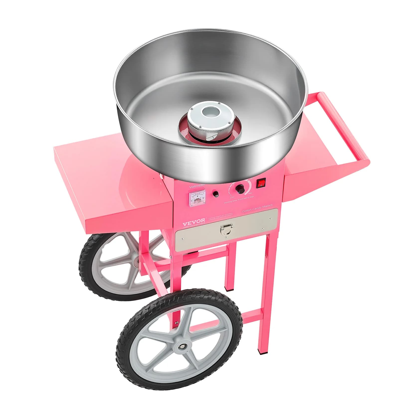 SucceBuy Electric Cotton Candy Machine with Cart Commercial Candy Floss Maker with 20.5 in Stainless Steel Bowl Sugar Scoop