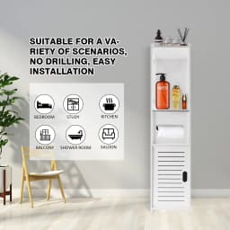 Bathroom Floor Cabinet Free Standing slim bathroom cabinet with Paper Towel Drawer & Cupboard Storage Organizer Home Furniture