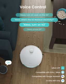 Lefant N3 4000Pa Suction Robot Vacuum and Sonic Mop Combo,Precision Mapping with Lidar&dToF Sensors,Ultrasonic Carpet Detection