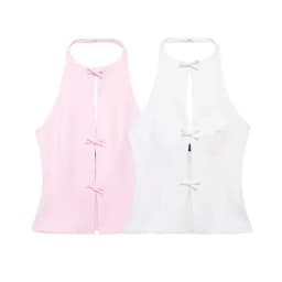 HXAO Bow Two Piece Set Backless Halter Women Top And Mid Waist Lady Skirt New In 2024 Summer Fashion Casual Office Lady Set