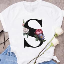 A B C D E English Alphabet Print T Shirt Women New Summer Couples Lovers Female T-Shirt Harajuku Casual Black Tops Tshirts