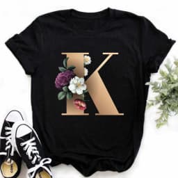 A B C D E English Alphabet Print T Shirt Women New Summer Couples Lovers Female T-Shirt Harajuku Casual Black Tops Tshirts
