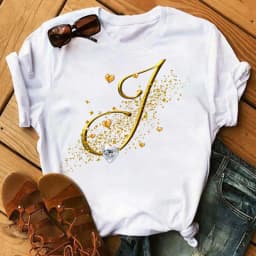 Custom Name Letter Combination Fashion Women T-shirt Diamond Gold Letter Font A B C D E F G Short Sleeve Tops Black T-shirt