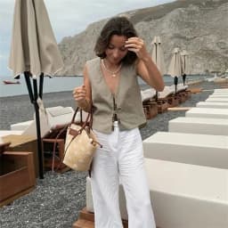 MUJER 2025 Black Cropped Vest Women Jacket Beading Tied Sleeveless Vest Woman Fashion V Neck Summer Vest Short Coats Waistcoat