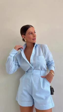 Women Long Sleeve 2 Pieces Sets Casual Simple Button Pockets Short Pant with Shirts Tops 2024 Summer Fashion Suit Female Outfits