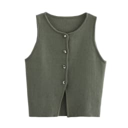 MUJER Cropped Knit Vest Women Cardigan White Sleeveless Vest Woman Fashion Button Knitted Sweater Vest Female Summer Short Tops