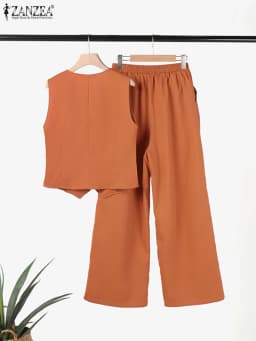 ZANZEA 2026 Women's Two-Piece Sets Wide Leg Pants & Vest Tops Summer Elegant Casual Pant Suits Outfits Office Work Plus Size 5XL