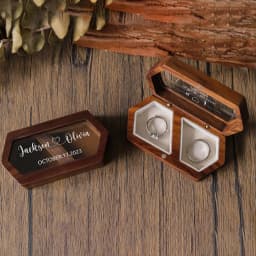 Personalized Walnut Wooden Ring Box - Custom Engraved Engagement and Wedding Ring Holder Gift for Couples, Brides, and Grooms