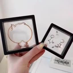 10Pcs PE Film Jewelry Storage Box 3D Packaging Case Free Stand Floating Frame Membrane Ring Earrings Necklace Display Holder