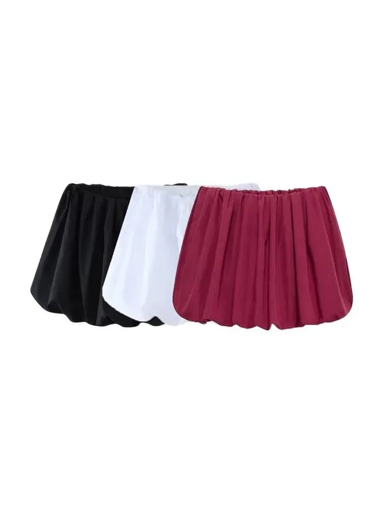 Women's Balloon Mini Skirt, Mid Elastic Waist, Voluminous Hem, Female Skirts, Fashion
