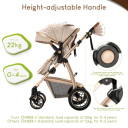 3 in 1 Prams Travel System, Pushchair with Height Adjustable Handle, Travel Pram with Mosquito Net, Baby Stroller with Aluminum