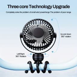 Portable Flexible Tripod Mini Fan 3-Speed Rechargeable Stroller Fan with 360° Rotation Hands-Free Personal Cooling Fan for Baby