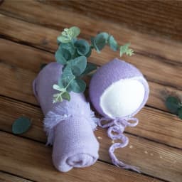 Newborn Stretch Knit Mohair Wrap Lace Frill Sewing Bonnet And Headband Photography Prop Baby Wrap Three Piece Set
