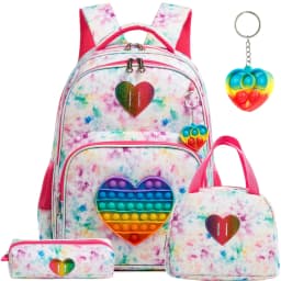 Meetbelify 16.5'' POP Backpack for Girls Kids Elementary Preschool Student with Lunch Box Pencil Case 3 in 1