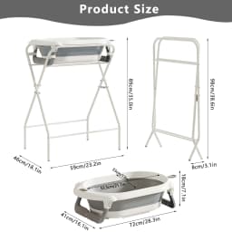 3 in 1 Baby Bath with Stand, Foldable Baby Bath Tub for Newborn to Toddler with Thermometer & Bath Pillow,Multifunctional,Grey