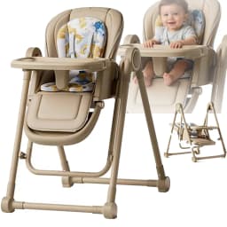 OWJHE 2-in-1 Baby High Chair & Rocker Convertible Feeding Chair W/Dual Trays & Cushions Foldable Sleep Seat for Newborn