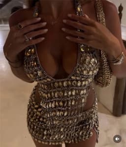 European And American Gold Sparkling Large V-Neck Vest With Waist Chain Set, Holiday Body Chain For Women