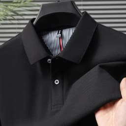 100% Pure Cotton Short-Sleeved Men's Polo Shirt Summer Boutique Fashion High-Quality Top Solid Color Collar Back Striped T-Shirt