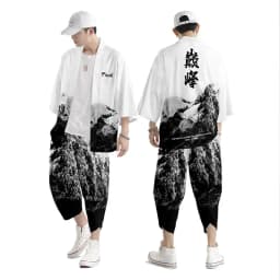 Large Size 5XL 6XL Japanese Kimono Cardigan Pants Set Print Fox Men Women Shirt Tradition Yukata Haori Obi Cosplay Costume