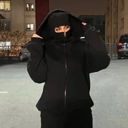 Men and women Balaclava Y2K Gothic Harajuku winter new item double hooded sweatshirt men's hooded mask zipper sportswear