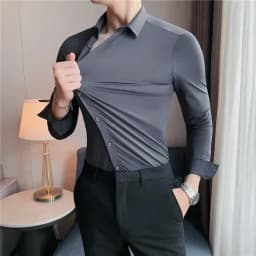 Premium Men's Ultra-Stretch Slim-fit Shirt - High-Quality Silky Business Formal Long-Sleeve Shirt for Social and Casual Wear