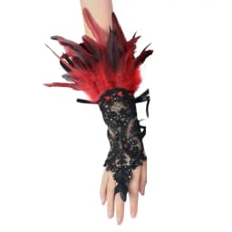 1Pc Sexy Lace Faux Feather Long Glove Gothic Mesh Sleeve Halloween Party Embroidery Mitten Female Stage Accessory
