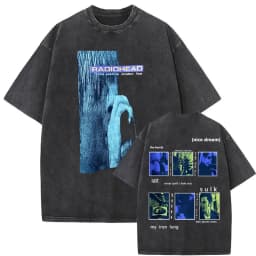 Washed Vintage Radiohead Music Album Cover Graphic T-shirt Men Women Retro Rock Gothic T Shirt Men's 90s Oversized Short Sleeve