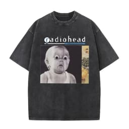 Washed Vintage Radiohead Music Album Cover Graphic T-shirt Men Women Retro Rock Gothic T Shirt Men's 90s Oversized Short Sleeve