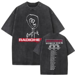 Washed Vintage Radiohead Music Album Cover Graphic T-shirt Men Women Retro Rock Gothic T Shirt Men's 90s Oversized Short Sleeve