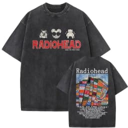 Washed Vintage Radiohead Music Album Cover Graphic T-shirt Men Women Retro Rock Gothic T Shirt Men's 90s Oversized Short Sleeve