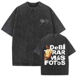 Rapper Bad Bunny Vintage Washed T-shirt Debi Tirar Mas Fotos DTMF World Tour T Shirt Men's Hip Hop Fashion High Quality T-shirts