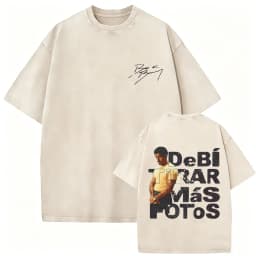 Rapper Bad Bunny Vintage Washed T-shirt Debi Tirar Mas Fotos DTMF World Tour T Shirt Men's Hip Hop Fashion High Quality T-shirts