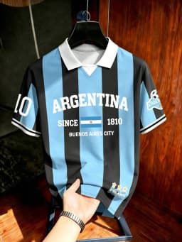 Men's Summer T Shirt Argentina Wave Gradient Print Polo Collar Short Sleeve Soccer Jersey Sport Top Football Supporters Wear